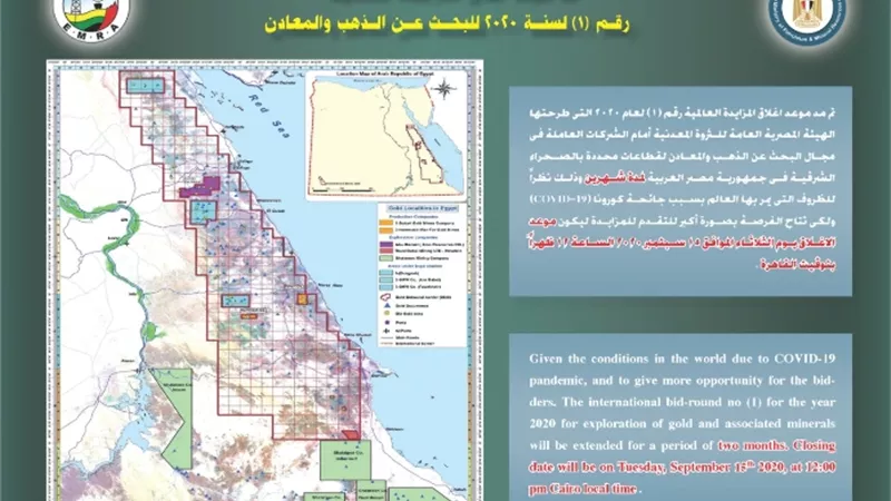هيئة الثروة المعدنية تعلن مد موعد اغلاق المزايدة رقم (1) لعام ۲۰۲۰ لمدة شهرين